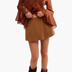 Free People Paradise Found Faux Suede Skort light tan check last pics original